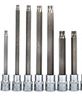 Close-up of Top Shelf 26 Piece 1/2 Inch Drive Spline Triple Square XZN Socket Bit Set forged from chrome vanadium steel.