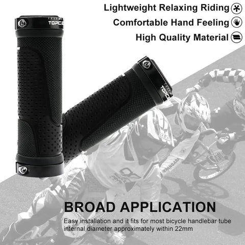 Two Tone Rubber Bike Handlebar Grips 90mm Short Length, Non Slip Grippy Ergonomic Comfort Grips For Most Standard Bikes, 2 Pack With Aluminum Double Lock Clamp