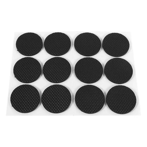 Self Adhesive Furniture Floor Protectors 12 Pack Round Rubber Pads For Wood Floors And Table Chairs Desk Surfaces Anti Scratch Cushions With Strong Adhesive Black, black rubber pads on sheet