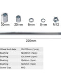 Heavy Duty 12mm 220mm High Strength Steel Alloy Front And Rear Axle Kit With Four Bushings for mini bikes layout