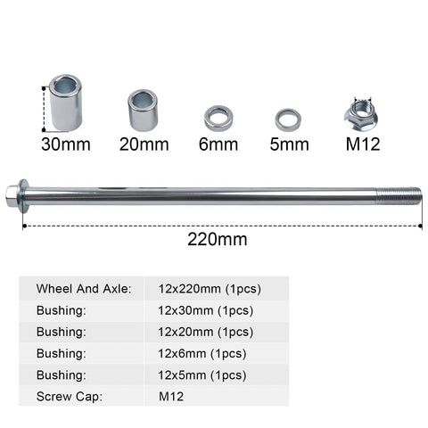 Heavy Duty 12mm 220mm High Strength Steel Alloy Front And Rear Axle Kit With Four Bushings for mini bikes layout