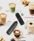 Rechargeable Handheld Milk Frother With Dual Coil Whisk Head Electric Coffee Frother Wand for Cappuccino and Lattes, black