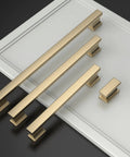Champagne Bronze Cabinet Pulls 20 Pack 5 Inch Center Hole Kitchen Cabinet Hardware Brushed Brass Gold Drawer Handles displayed on white board