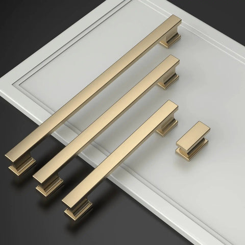 Champagne Bronze Cabinet Pulls 20 Pack 5 Inch Center Hole Kitchen Cabinet Hardware Brushed Brass Gold Drawer Handles displayed on white board