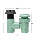 One Inch FPT Anti Siphon Manual Sprinkler Valve With Atmospheric Vacuum Breaker, green plastic, side view, garden irrigation use.