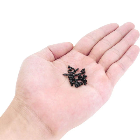 Hand holding micro Phillips screws from 600 Piece Go-To Micro Phillips Screws Set For Laptops And Electronics In Ten Sizes M2 M2.3 M2.6 M3