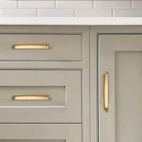 Champagne Bronze Cup Pulls 3 Inch Center To Center 10 Pack Zinc Alloy Cabinet Handles on kitchen drawers