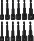 12-piece Beefed Up Magnetic Hex Impact Nut Driver Set CrV Steel in black for drill quick change shank SAE and metric jobs.