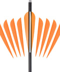 4 Inch Plastic Arrow Vanes Fletching For DIY Arrows, Orange, 50 Pack, displayed with black arrow, showcasing TPU vanes
