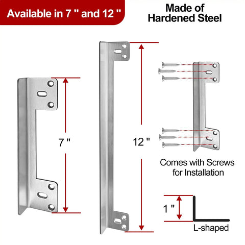 Heavy Gauge Steel Door Latch Guard Plate Twelve Inch With One Inch Offset showing dimensions and installation screws.