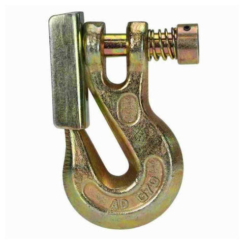 Close-up of clevis grab hook on 3/8 Inch Grade 70 Agricultural Safety Chain With Clevis Grab Hook And Attachment Ring, 5 Feet Long, 6600 Lb Load Capacity For Farming, Logging, And Construction Towed Machines