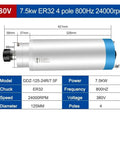 Drop In Ready Cnc Water Cooled Spindle Motor 7500 Watt 380V With Er32 Chuck Liquid Cooling Build Ultra Smooth Performance No Hassle Setup, 421mm long.