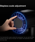 Timemore Sculptor 078S Electric Coffee Bean Grinder With Flat Burrs showing stepless scale adjustment dial for coarseness.