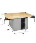 Heavy Gauge Steel Cabinet Workbench With Four Beefy Vises And Thick Wood Top For Classroom Storage And Rugged Shop Builds Built Like A Tank American Made with open doors.