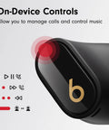 Close-up of Studio Buds Plus True Wireless Earbuds With Active Noise Canceling And Transparency Mode on-device controls, Black Gold