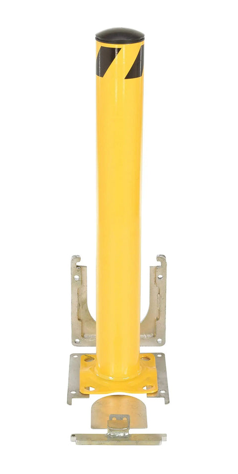 Heavy Duty Steel Safety Bollard 36 Inch Height 4.5 Inch Diameter Surface Mounted Removable Pipe Guard for protection indoors and outdoors.