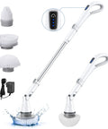 Cordless Spin Scrubber With LED Display And Detachable D Shape Handle For Bathroom Cleaning Long Battery Life Shown With Accessories