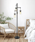 Industrial Floor Lamp With Mason Jar Shade 64 Inch Tall Black Standing Lamp 3 Light Vintage Tree Design Farmhouse Modern Rustic Lighting