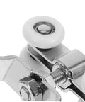 Close-up of Two Piece Indoor Outdoor Sliding Door Rollers Set With Stainless Steel Silent Nylon Wheels Beefy Heavy Duty Track Hardware