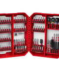 Milwaukee Shockwave 80-piece impact driver bit set in red case with assorted bits.