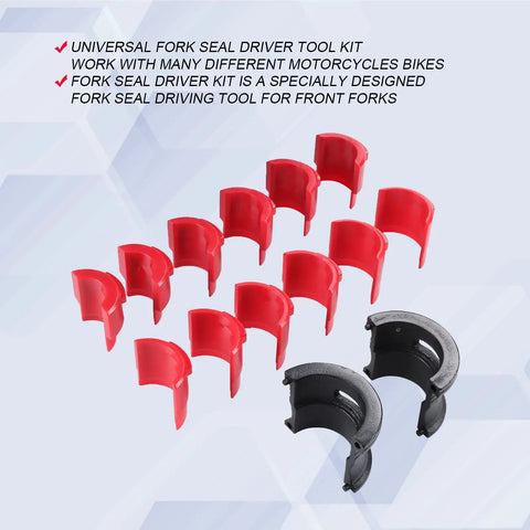 Must-Have 14-Piece Universal Fork Seal Driver Tool Kit For Motorcycles And Bikes Six Size Adapters red plastic covers