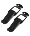 Universal Car Bumper Security Hook Lock Clips Quick Release Fasteners 105x33mm 2 Pack, black metal with adhesive, front view.
