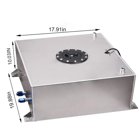 Universal 15 Gallon Aluminum Fuel Cell Tank With Cap And Level Sender Anti Slosh Foam Lightweight Durable 60L, top view