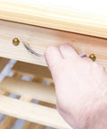 Killer Brass Decorative Screws With Antique Bronze Caps For Upholstery And Furniture Repairs Hella Tough Vintage Hardware installed on wooden drawer.