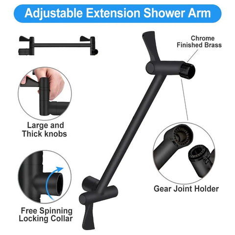 Adjustable extension shower arm with chrome finish, part of 8 Inch High Pressure Rainfall Shower Head And Handheld Combo.