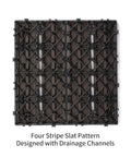 Backside view of 22 Pieces Wood Plastic Composite Patio Deck Tiles Interlocking 12x12 Inches Water Resistant For Indoor Outdoor Use Weatherproof Mocha DIY Friendly Outdoor Flooring To Refresh Patios And Decks Covers 22 Square Feet, showing drainage channels.