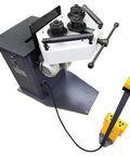 Heavy Duty Electric Ring Roll Bender, Top Shelf Metal Rolling Machine With Beefy 1100W 220V Motor, showing adjustable rollers and control foot pedal.