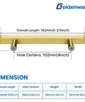6 Pack Gold Cabinet Handles Brushed Brass 4 Inch Pulls for Drawers with Dimensions Illustrated