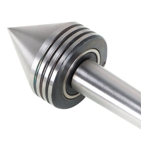 MT2 Live Center 60 Degree 2-1/2 X 1-11/16 Precision Lathe Center for metal lathe and CNC work, close-up of hardened steel tip