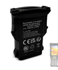 Drop In Replacement Battery For Barcode Scanner MC9300 MC9400 MC94 MC9401 MC9450 3.7V 7000mAh Li Ion High Capacity Power Pack That Fits BT-000370 BT-000371 And BTRY-MC93-FRZ-01 shown in black casing with specifications