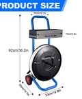 Heavy Duty Strapping Cart Rolling Dispenser Stand For 8 Inch Poly And Steel Coils with measurements and design details.