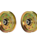 Straight Shooter Flat Idler Pulley Set For Universal Trucks Quantity Two Heavy Duty Cast Steel with shiny gold finish
