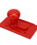 Solid Grip Woodworking Push Block With Textured Surface And Rounded Handle Finger Guard Awesome Knuckle Saver Badass Shop Gear For Table Saw Router Jointer Bandsaw Planer, red plastic design, ergonomic grip.