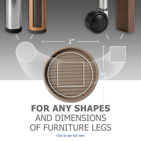 Lock Down Your Heavy Furniture With These Eight Premium Two Inch Rubber Coasters And Non Slip Caster Cups, showing 2" rubber coaster with shapes for furniture legs.