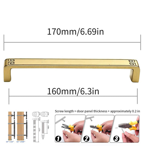 4 Pack 6.3 Inch Gold Vintage Brass Cabinet And Furniture Pull Handles dimensions and installation guide
