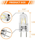 Over The Range Microwave Light Bulbs 20W G8 BiPin Base with dimensions; 1.164in tall, 0.53in wide, features pins for easy install.