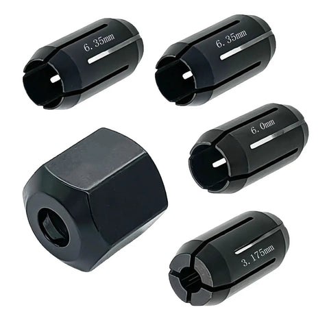 Collet Chuck And Nut Replacement Kit For Palm Routers And Drywall Tools 5 Pack With One Eighth Inch Two One Quarter Inch And Six Millimeter Collets Plus Nut Fits DW660 DW551 DCS Series Cutout Tools And RotoZip Spiral Saws