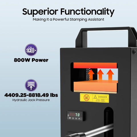 LED display and hydraulic pressure details on 4 Ton Heat Press Machine With Dual Heating Plates And LED Display Four And A Half By Four Point Seven Inch Dual Heated Plates For Extruding And Extracting Raw Materials Heavy Duty Hydraulic Press For DIY Projects And Small Batch Production