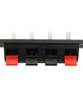 Front view of 5 Pack 4 Pin Stereo Speaker Terminal Block Strip Shape Connector Plate 4 Position 4 Way Amplifier Push Release Test Clip For Easy Hookup
