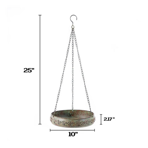 Hanging Bird Bath For Outdoors With Metal Bowl And Stable Triple Chain Design, Powder Coated For Rust Proof Durability