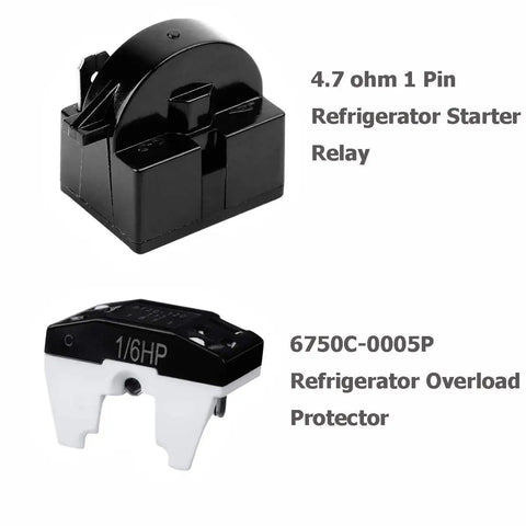 Refrigerator Compressor Relay And Overload Kit 5 Pack With 4.7 Ohm 1 Pin PTC Starters QP2-4R7 And 6750C-0005P