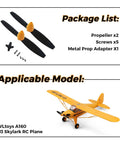 A160 Compatible RC Plane Propeller Set for WLtoys J3 and Large RC Airplanes, includes propellers, screws, metal adapter