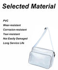 15 Point 7 Inch Transparent Anti Static Cleanroom Engineer Shoulder Bag With Adjustable Strap Durable Abrasion Resistant Pvc Tool Hauler, shown with PVC material benefits.