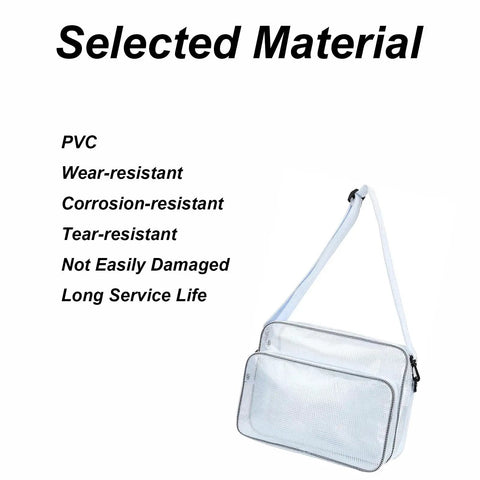 15 Point 7 Inch Transparent Anti Static Cleanroom Engineer Shoulder Bag With Adjustable Strap Durable Abrasion Resistant Pvc Tool Hauler, shown with PVC material benefits.