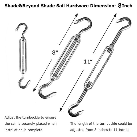 Heavy Duty Shade Sail Hardware Kit For Rectangle And Square Sails, 5 Foot Installation, Marine Grade 304 Turnbuckles