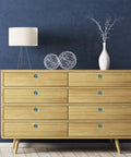 Slick Crystal Glass Cabinet Knobs Black ABS Base 4 Pack With Stainless Steel Screws on wooden dresser in modern room